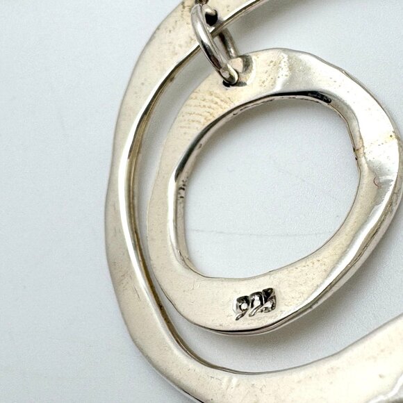 Hammered Sterling Silver Dangle Earrings Wavy Double Circle Design Vintage - Picture 2 of 8